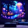Гобелен Manicer Blacklight Jellyfish Forest – Фантастический подводный мир с медузами в заколдованном лесу, реагирующий на УФ, Неоновое искусство природы, светящееся в темноте, Настенный декор