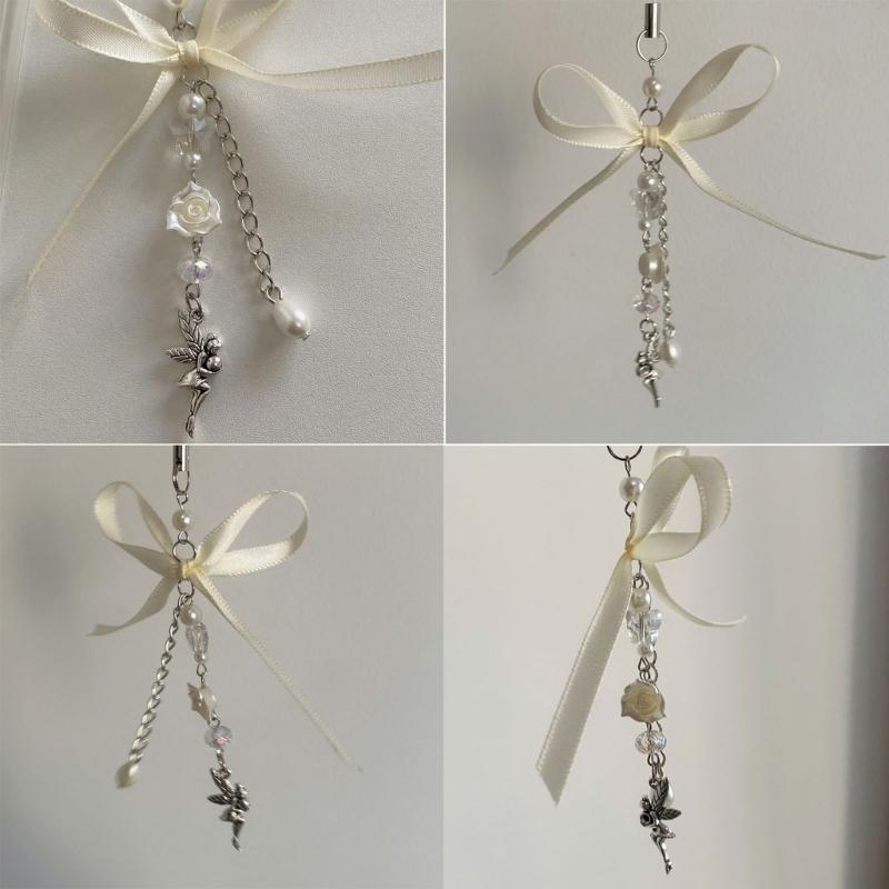 Ручная работа Роза Цветок Цепочка для телефона Подвеска Ангел Брелок Сладкий Крутой Бантик Ремешок для телефона Акриловый Брелок Украшение для сумки