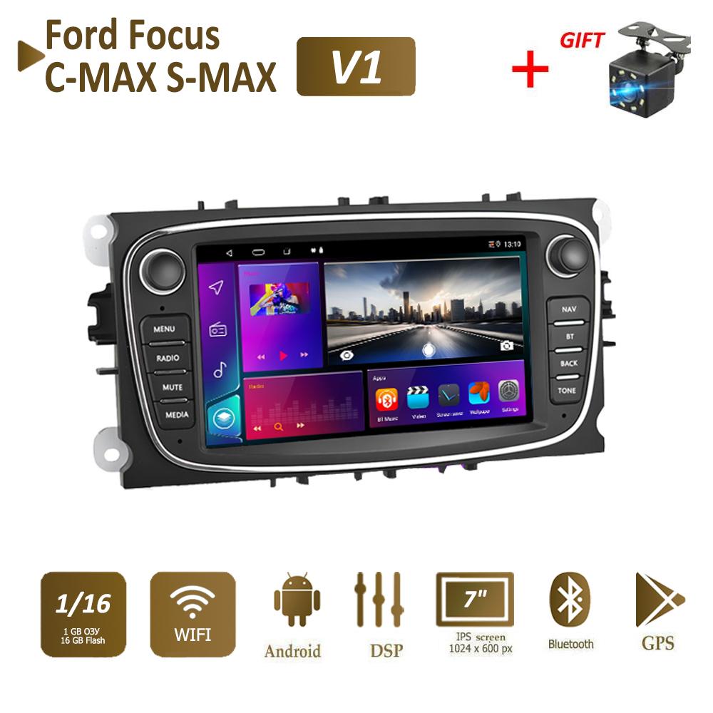 2 DIN Carplay Auto Radio Android Car Multimedia Video Player For Ford Focus Mondeo C-MAX S-MAX Galaxy II Kuga 7" HD Screen Mirror Link GPS 2+32GB