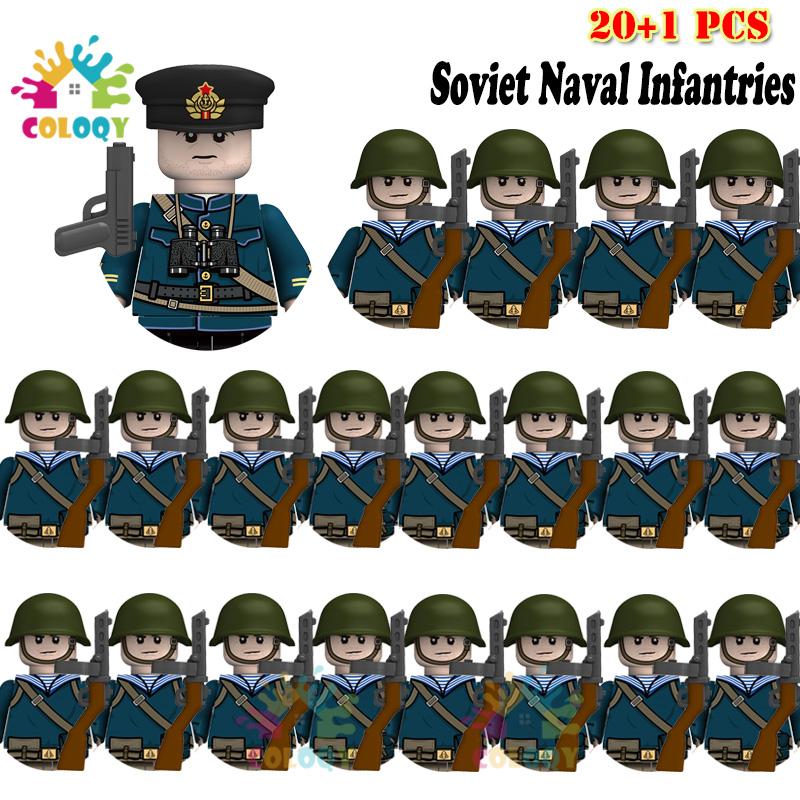 Детские игрушки 21 шт./лот Вторая мировая война N001-N095 Офицеры Солдаты Строительные блоки США Советские Великобритания Мини-фигурки Для детей Дни рождения Подарки