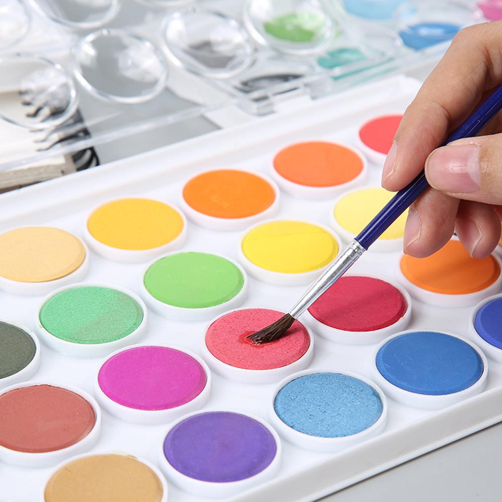 12/16/18/28/36 Colors Portable Solid Watercolor Paint Set Water Color Brush Pen for Child Painting Art Supplies