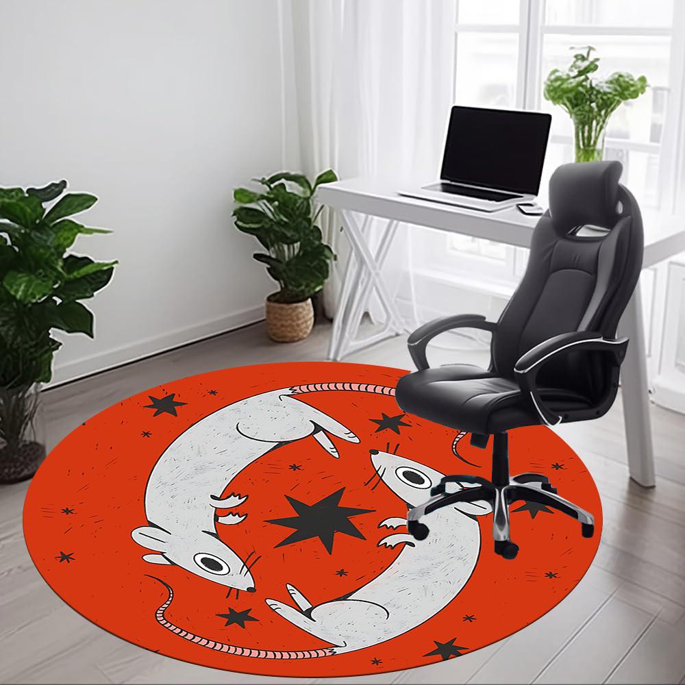 1pc Mouse Zodiac Office Round Area Rug, Mat Suitable For Office, Under Office Chairs Bedroom Living Room Home Decor, Room Deco