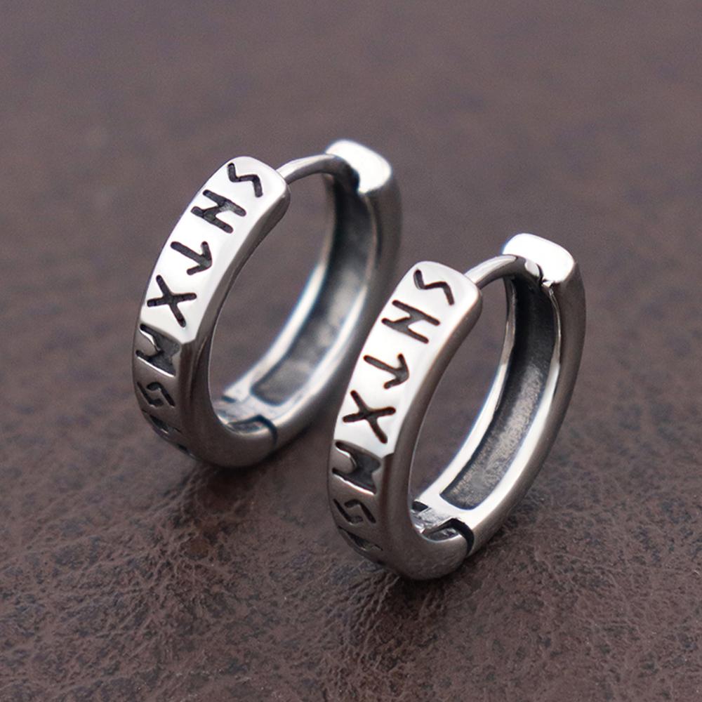 Fashion Norwegian Viking Rune Hoop Earrings for Men Woman Stainless Steel Unisex Nordic Huggie Hoop Earring Retro Charm Jewelry