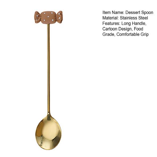 Десертная ложка с длинной ручкой, пищевая нержавеющая сталь, милый дизайн с бантом для печенья, ложка для перемешивания кофе