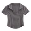Pullover Y2k Crop Tops Women V-neck Flip Neck Blouses Fashion Short Sleeve T Shirt  Female