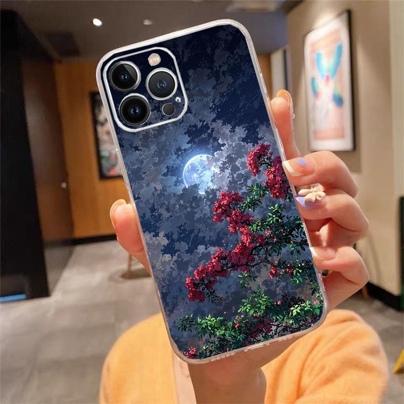 Чехол для телефона Облачная Луна Звездная Ночь Carcasa Funda Для iPhone 17 Pro Max Air 16 15 14 13 Pro Max 15 16 Pro 15Plus Чехол