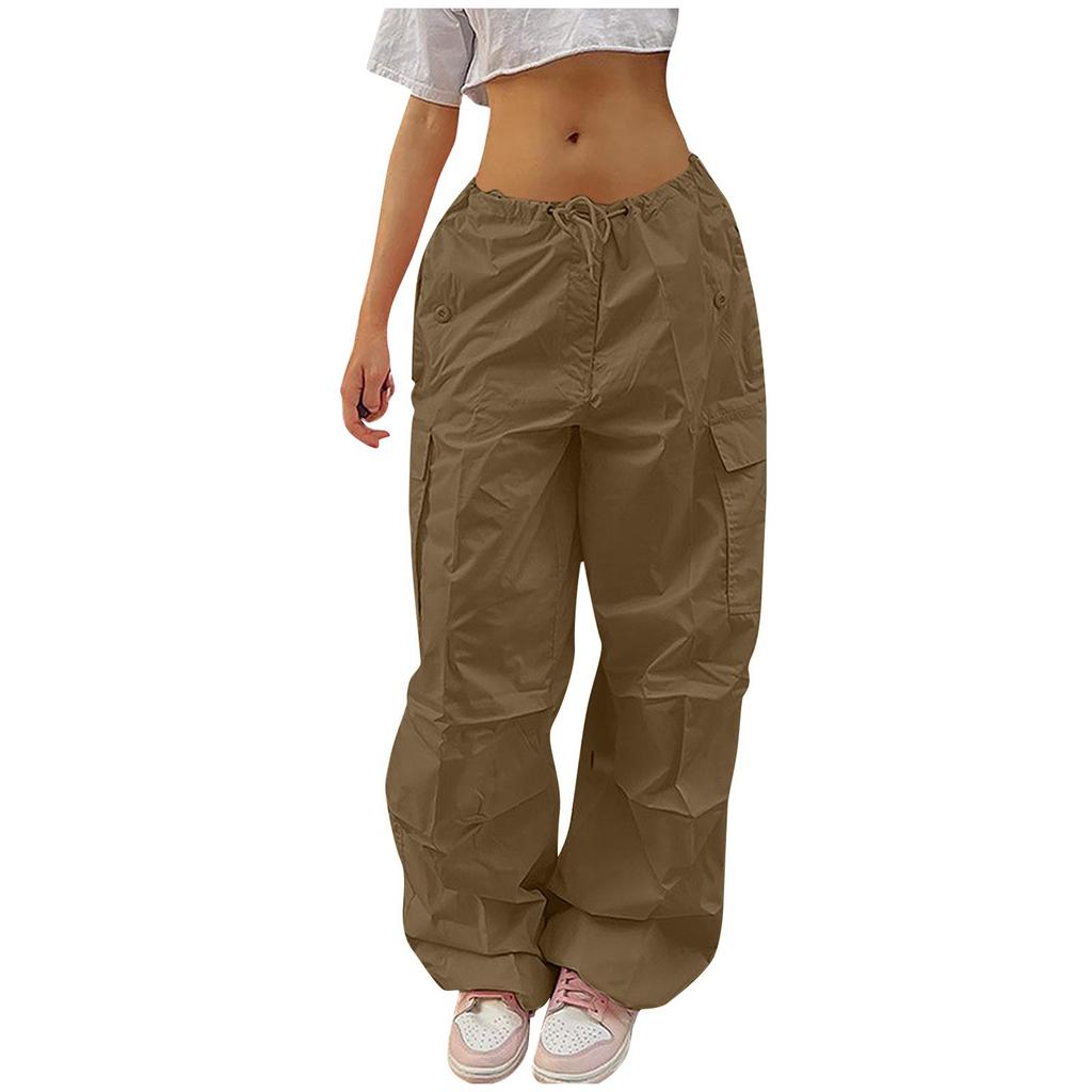 Женские однотонные брюки-карго, уличные спортивные брюки в стиле хип-хоп, повседневные широкие брюки на привязи
