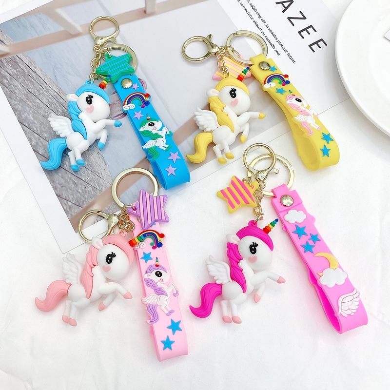 Cute Cartoon Rainbow Horse Keychain Pendant Unicorn Silicone Doll Women's Bag Car Key Chain Ring Decoration Bha-008y
