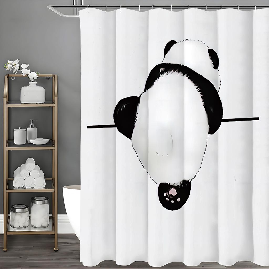Cute Panda Black and White Shower Curtain, Bathroom Decorative Shower Curtain, Waterproof Shower Curtain with Hooks