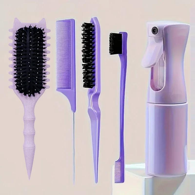 Набор расчесок для распутывания 1/5 шт. Curl Candy Bursh Изогнутая расческа с крысиным хвостом Кисть для контроля краев Пульверизатор Массажные инструменты для укладки волос