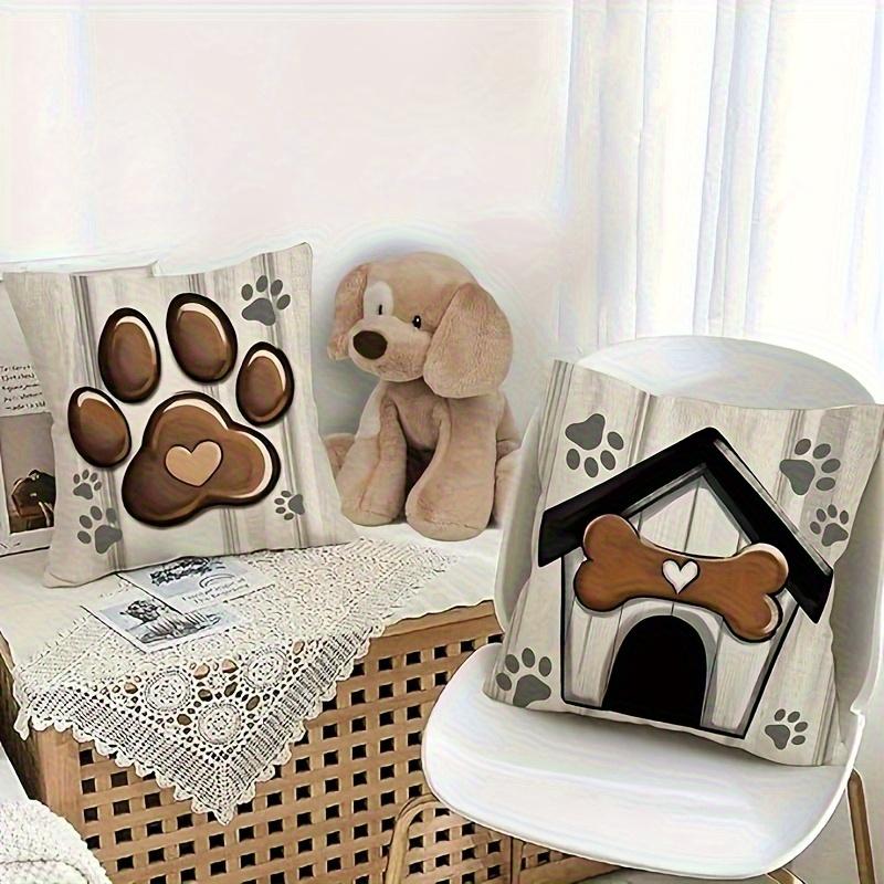 Dog Paws, Hearts, Dog House Digital Printing Pillow Cover Short Plush Suitable Living Rooms Bedrooms Sofas Throw Cushion Cover