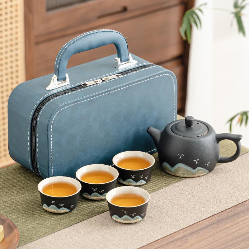 Chinese Black Pottery Teapot Set with 4 Cups