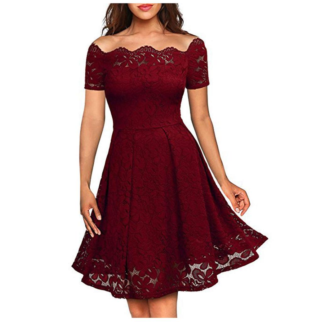 Women's Fall Off Shoulder Floral Maxi Dresses Formal Short Sleeve Cocktail Wedding Guest Dress