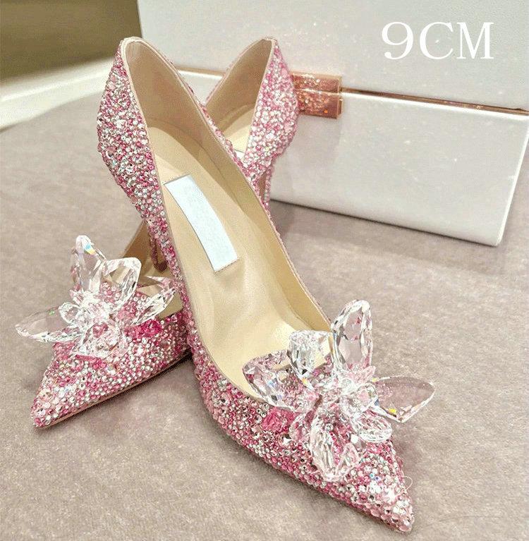 2025 Новые Весенне-Осенние Свадебные Туфли для Невесты, Туфли-Лодочки на Высоком Каблуке в Форме Страза, Женские Туфли-Шпильки с Кристаллами