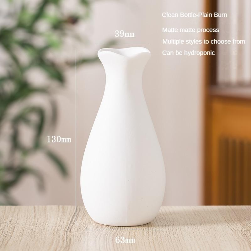 Plain-fired Matte White Ceramic Flower Arrangement Small Vase Creative and Simple Living Room Home Dried Flower Ornament