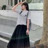 Plus size women's versatile simple crew neck embroidered T-shirt, new summer loose body-covering top, size 22