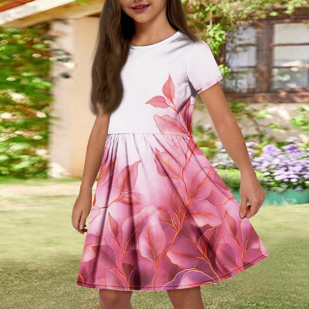 Летнее платье для девочек, однотонное платье без рукавов с принтом и карманом, повседневное платье, вечернее платье с короткими рукавами