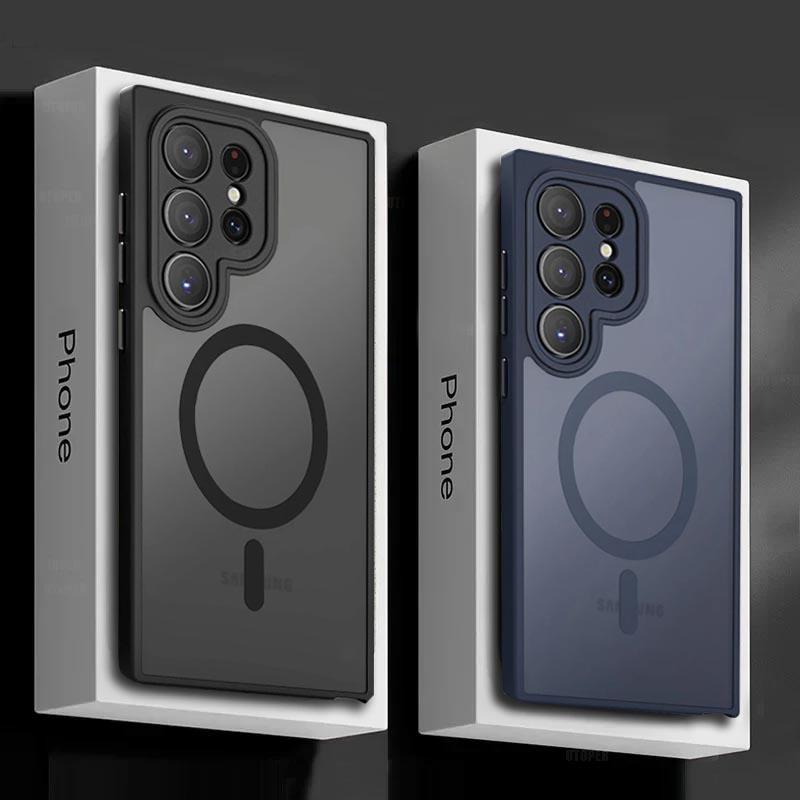 Магнитный роскошный матовый чехол для телефона Samsung Galaxy S25 S24 S23 S22 Ultra Plus FE, защитный объектив, беспроводная зарядка, противоударный чехол