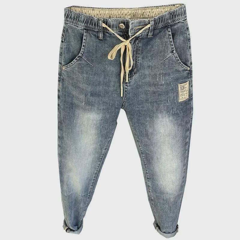 Мужские модные облегающие джинсы-шаровары с эластичной резинкой на весну и лето