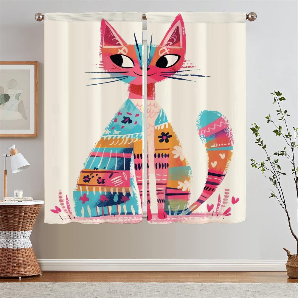 Подхваты для штор блэкаут Короткошерстная кошка элегантно сидит Шторы для украшения спальни Жалюзи Домашние шторы