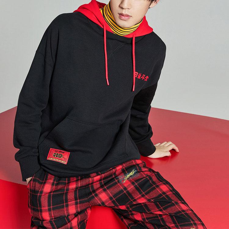 Li Ning New Year Series Prosperity свободный пуловер с капюшоном мужские толстовки черные AWDQ077-1