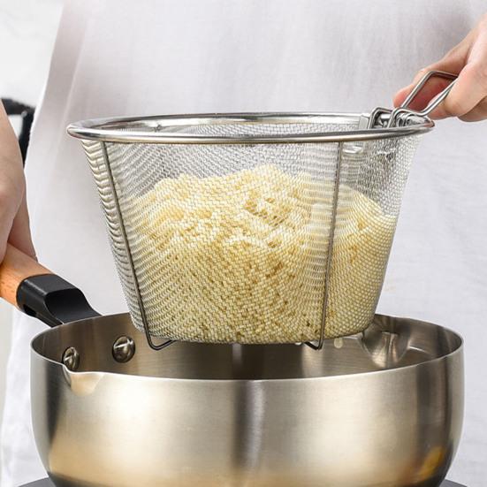 Складная корзина для фритюра из нержавеющей стали с складной ручкой, круглая сетчатая корзина 6/7 дюйма для жарки курицы и закусок на кухне