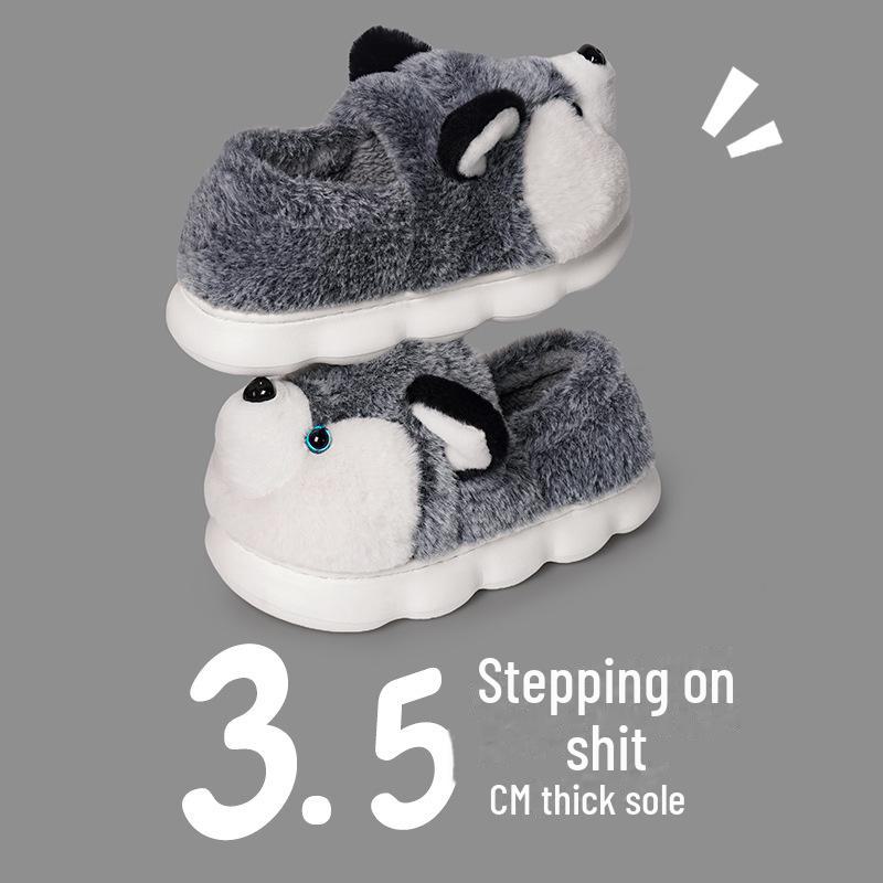 Men's Husky Plush Cotton Slippers: Warm, Cozy Indoor Winter Footwear for Couples