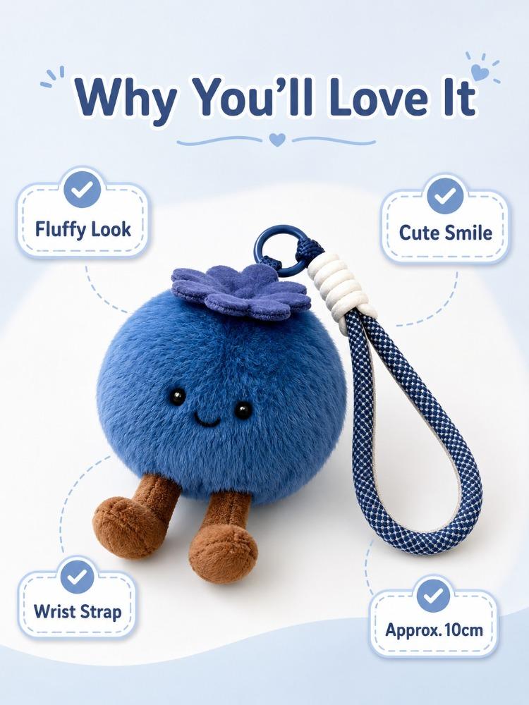 Plush Blueberry Bag Charm Soft Stuffed Fruit Stress Relief Aesthetic Purse Accessories for Women Girls College Present Bag Charm