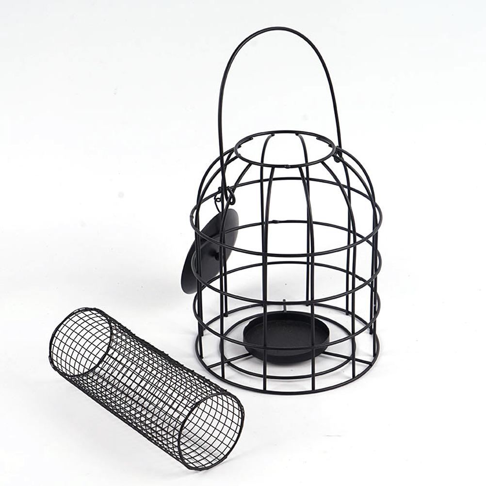 Iron Cage Bird Feeder Metal Bird Food Dispenser Hanging Feeding Column
