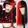 XINRAN Long Straight Wine Red Wig With Bang Synthetic Wigs for Women Heat Resistant Natural Hair for Daily Halloween Cosplay Party