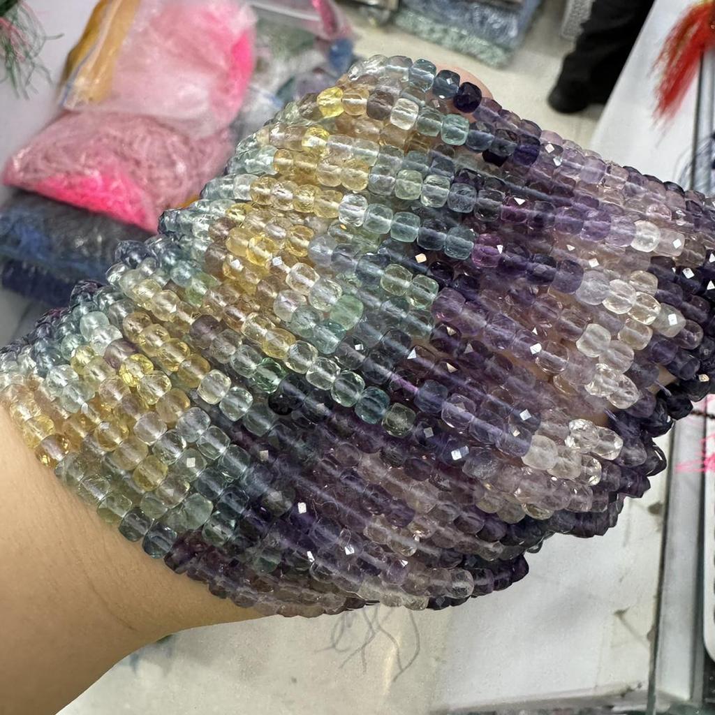 Бусины-кубики из градиентного фиолетово-зеленого флюорита, 4 мм, полуфабрикаты для DIY ювелирных изделий, аксессуары для ожерелий и браслетов