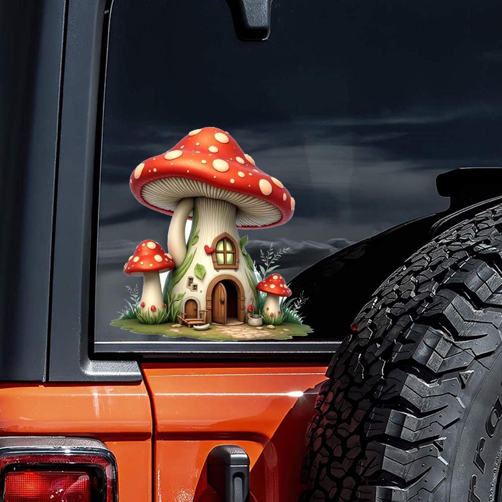 QT2056#15CM Whimsical Mushroom House Creative Decorative Stickers, Suitable for a Variety of Scene Decorations, Such As Cars, Trucks
