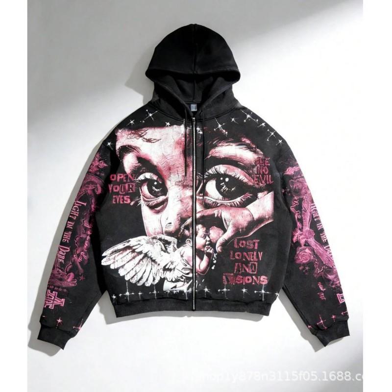 3D Printed Starry Eye Oversized Zip Hoodie Streetwear Unisex Women