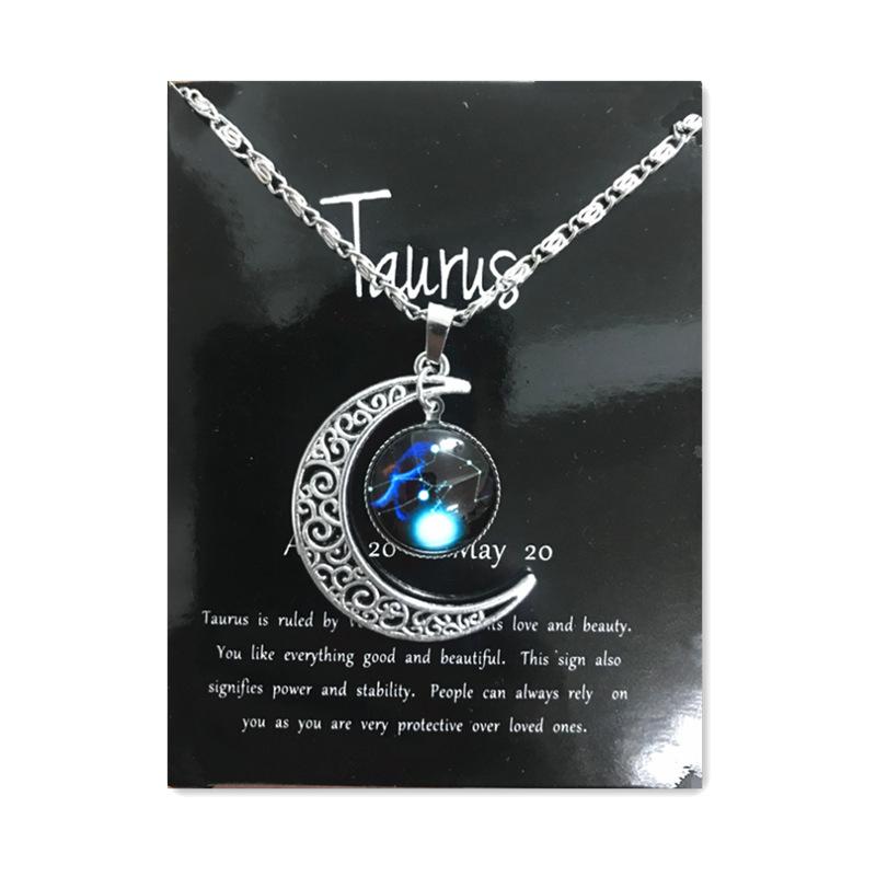 Новое европейское и американское светящееся ожерелье с двенадцатью знаками зодиака, винтажный кулон в виде луны, короткое ожерелье