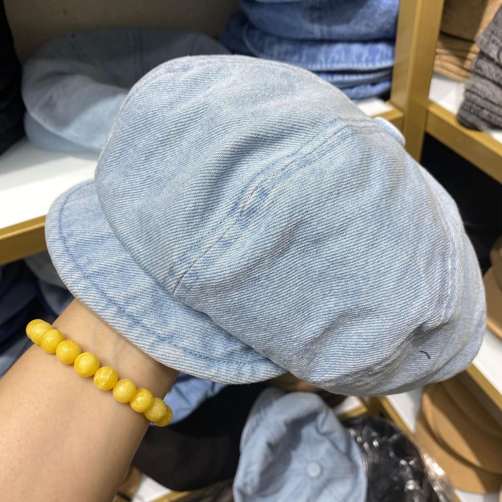 Короткие поля джинсового берета женская ретро потертая восьмиугольная шляпа весна и осень универсальная шляпа с маленьким облаком шляпа художника