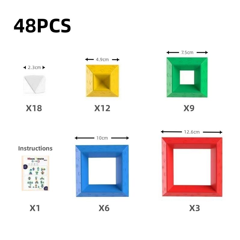 non-toxic 48PCS Pyramid Building Blocks Assembly Puzzle Toys Intellectual Development Brain Teasers Stacker Toy Magic Tower