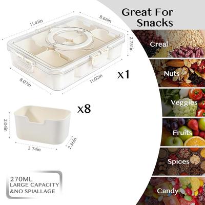 Контейнер Snackle Box, Портативный ланч-бокс с 8 отделениями, Поднос для закусок с крышкой и ручкой, Прозрачный органайзер для хранения