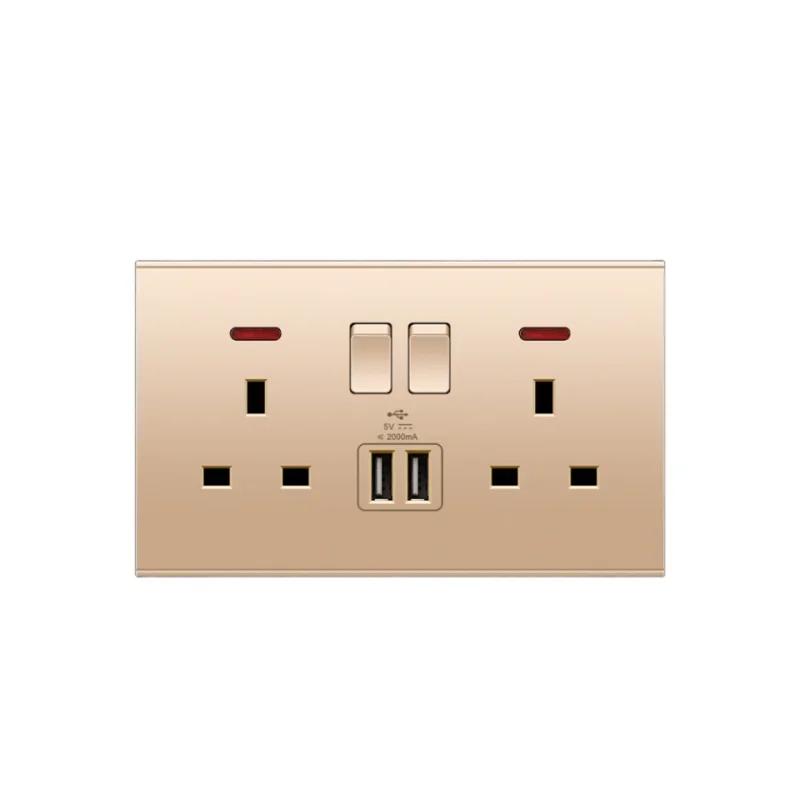 Uk Type 86 13A Универсальный розовое золото 220 В настенный большой деформированный 1-клавишный 2-позиционный крестовой выключатель света, USB электрическая розетка