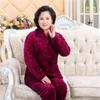 Womens Fleece Pajama Set Winter Thick Warm Coral Loungewear Middle Aged Mom