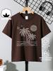 Palm Wave Beach Pattern Youth Trendy Short Sleeved T-shirt Summer New Fashionable Casual Loose Versatile Parent Child Clothes