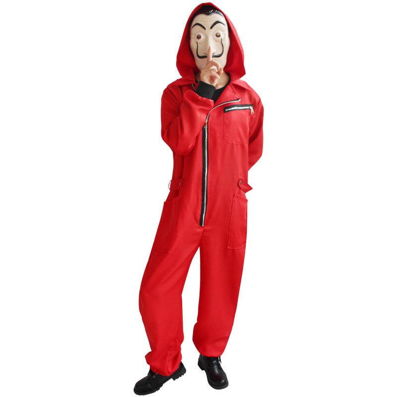 Money Heist Red Jumpsuit Cosplay with Dali Mask, Halloween Villain Outfit