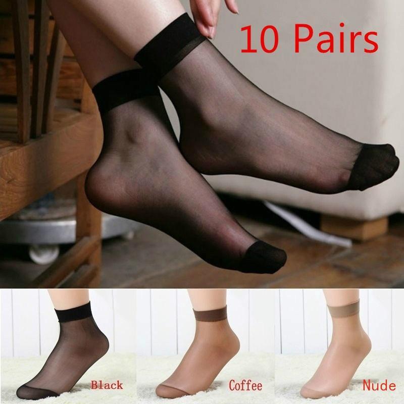 10 пар Женские нейлоновые летние однотонные дышащие носки до щиколотки Ультратонкие полупрозрачные эластичные шелковистые короткие женские шелковые чулки