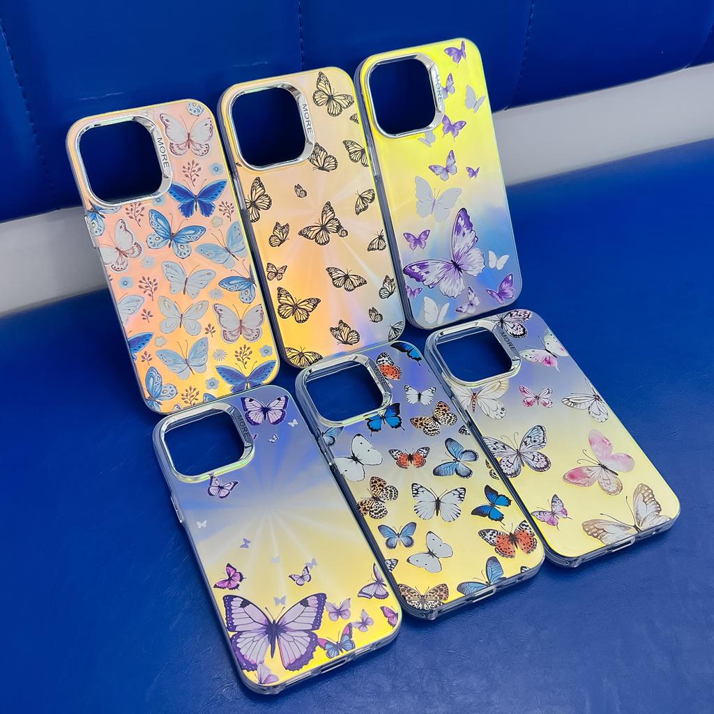 Electroplated Laser Butterfly for Apple 16E Mobile Phone Case for IPhone15promax Creative Personality New Style