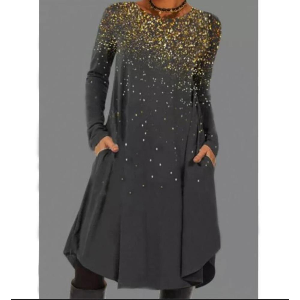 JPNTKY Women's Fashion Autumn Winter Long Sleeve O-Neck Casual Dresses