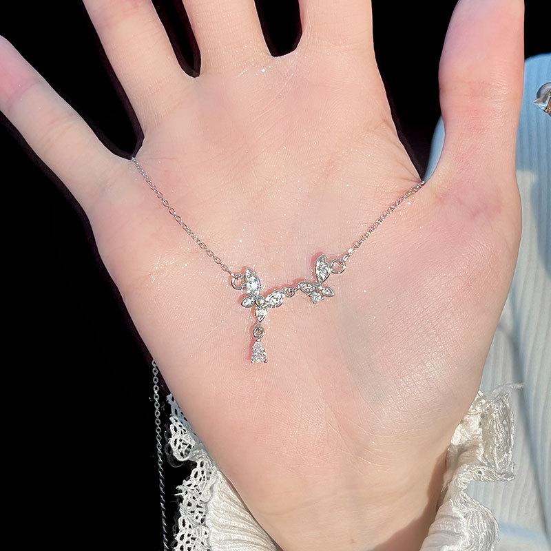 Tassel Zircon Necklace Female Light Luxury Sweet Fresh Girl Inlaid with Diamond Stainless Steel Collarbone Chain