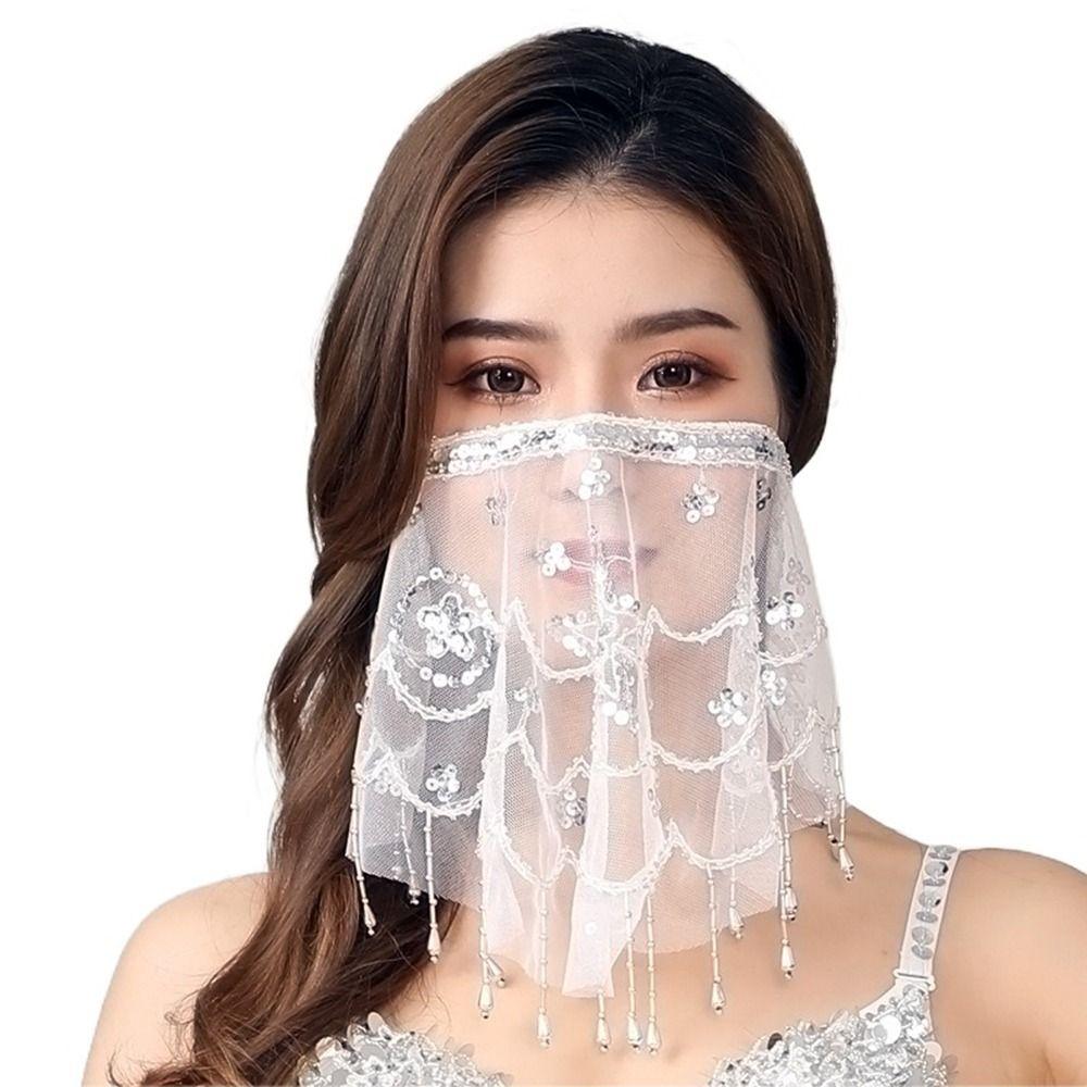 Бисер для женщин Сетка пайетки аксессуары для выступлений Вышитые костюмы для танца живота Вуали для лица