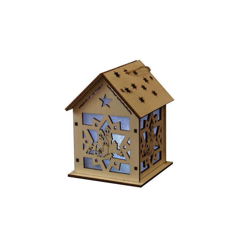 Деревянный домик, светодиодная лампа, работающая от батареек, многоцветная, домашние украшения, декор для рождественской елки, настольные украшения, подвесные огни