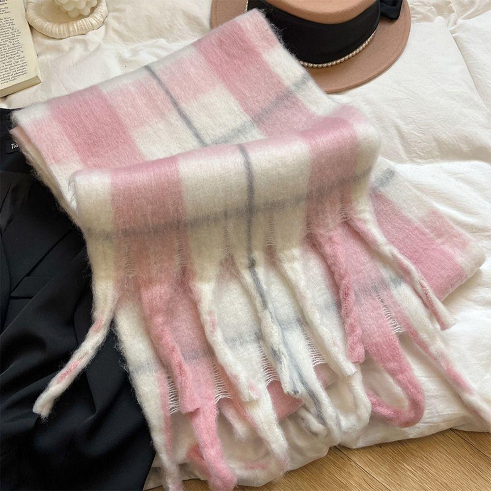 Checkered Winter Cashmere Scarves Korean Style Women Shawl Casual Wool Tassel Scarf  Autumn