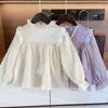 2025 Корейский стиль Детская рубашка для девочек с воротником-стойкой и длинным рукавом, модная, для осени и весны