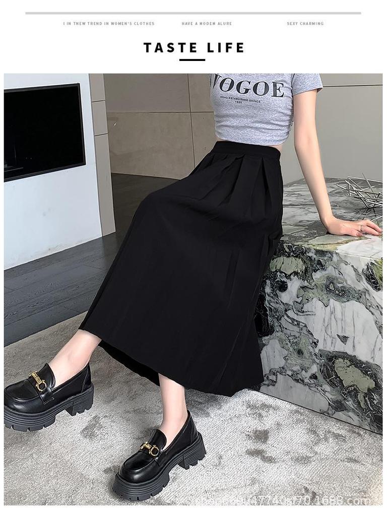 Pleated Midi Skirt for Women - High Waist Ballet Style A-line, Perfect for Autumn and Winter Commutes